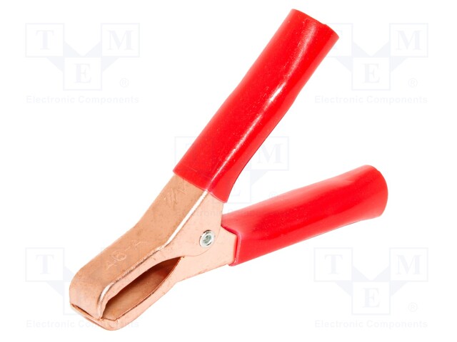 Crocodile clip; 50A; Grip capac: max.29mm; Overall len: 74mm; red