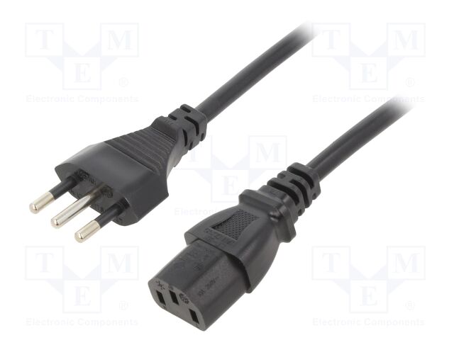 Cable; CEI 23-50 (L) plug,IEC C13 female; PVC; 1m; black; 10A