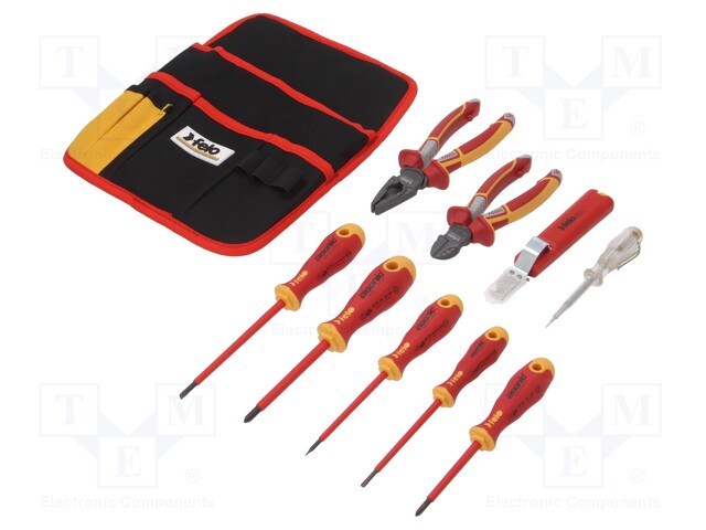 Kit: pliers, insulation screwdrivers; Pcs: 10; 1kV; belt pouch