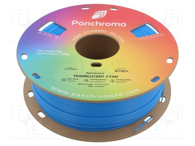 Filament: PLA; 1.75mm; translucent cyan; 190÷230°C; 1kg