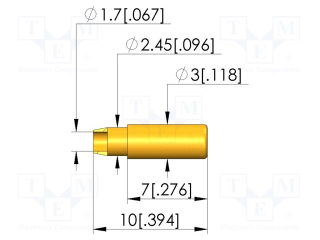 Test plug; L: 10mm; test needles; Dim: Ø1.7x10mm; plug