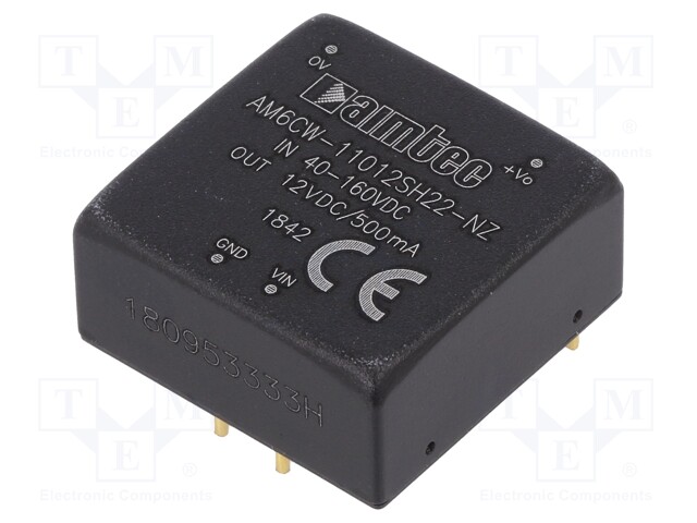 Converter: DC/DC; 6W; Uin: 40÷160V; 12VDC; Iout: 500mA; 1"x1"; 15g