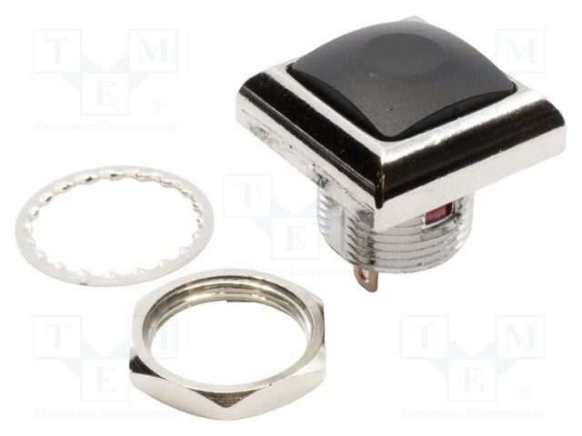 Switch: push-button; Pos: 2; SPST-NO; 0.2A/50VDC; 0.5A/48VAC; black