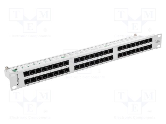 Patch panel; white; Number of ports: 48; Cat: 6; RJ45 socket x48