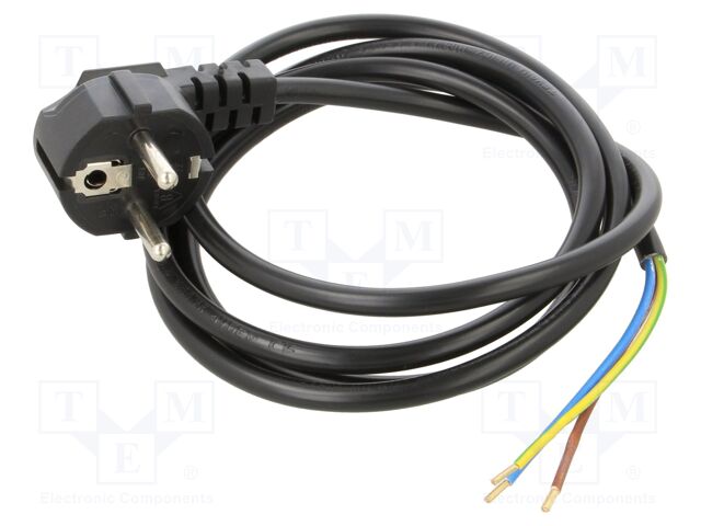 Cable; CEE 7/7 (E/F) plug angled,wires; PVC; 1.5m; black; 16A
