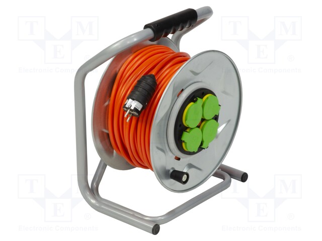 Extension lead; 3x2.5mm2; reel; Sockets: 4; PVC; orange; 50m; 16A