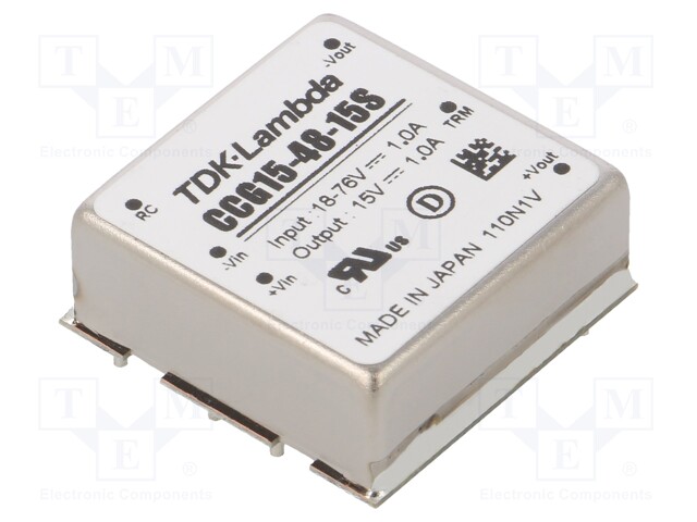 Converter: DC/DC; 15W; Uin: 18÷76V; 15VDC; Iout: 1A; 25.4x9.9x25.4mm