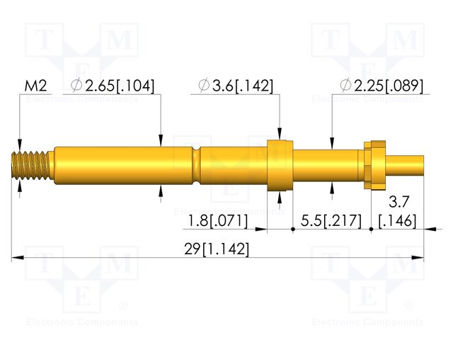 Test needle; Spring compression: 4mm; 5mm; 8A; CuBe; gold-plated