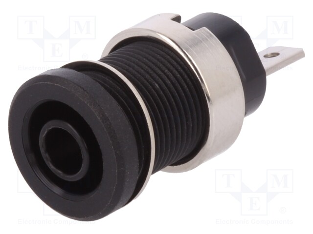 Socket; 4mm banana; 24A; black; nickel plated; screw,on panel