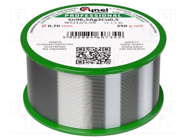 Tin; lead free; Sn96,5Ag3Cu0,5; 0.7mm; 250g; reel; 217÷220°C; 2.5%
