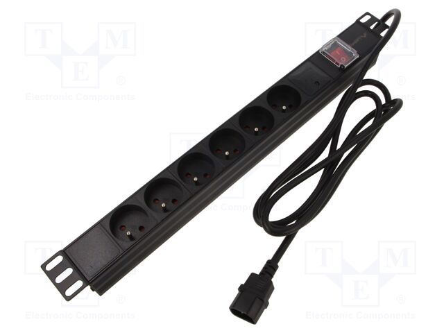 Plug socket strip: protective; Sockets: 6; 230VAC; 10A; black; 2m