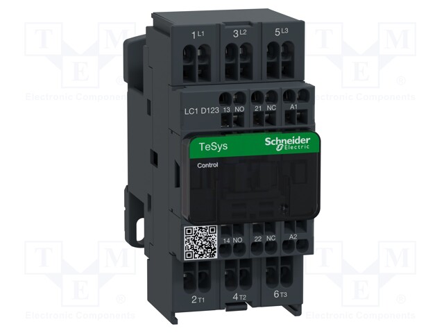Contactor, 12 A, DIN Rail, Panel, 690 VAC, 3PST-NO, 3 Pole, 7.5 kW