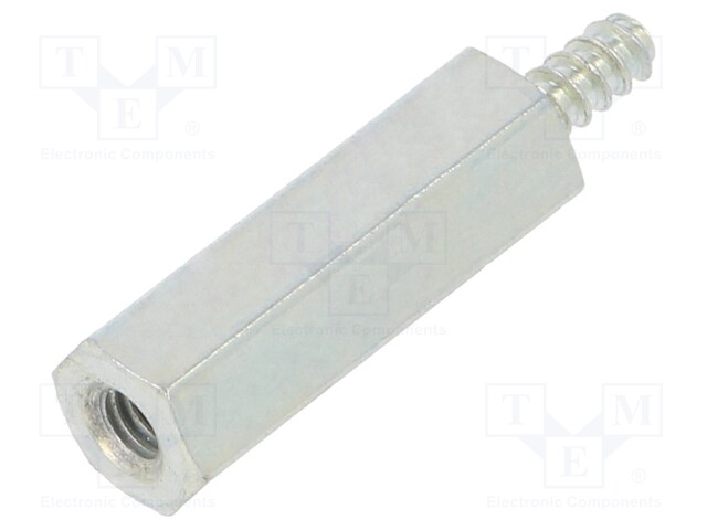 Screwed spacer sleeve; Int.thread: M2,5; 15mm; Ext.thread: ST2,2