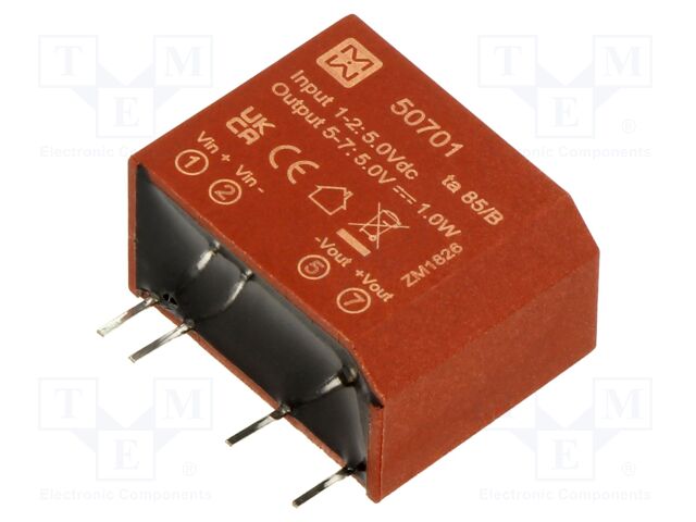 Converter: DC/DC; 1W; Uin: 4.5÷5.5VDC; Uout: 5VDC; Iout: 200mA; PCB