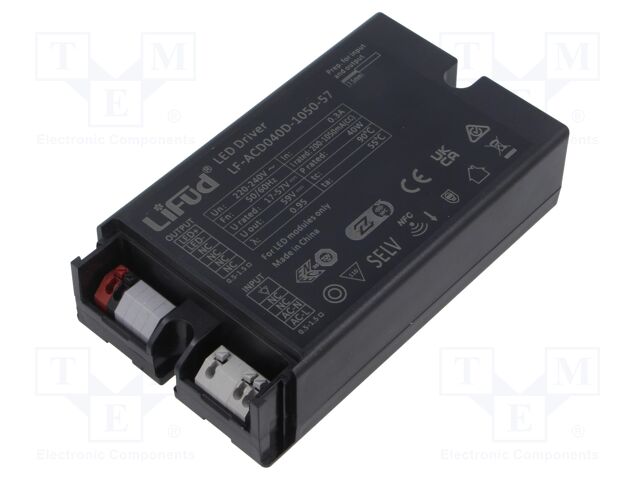 Power supply: switching; LED; 40W; 17÷57VDC; 200mA÷1.05A; IP20