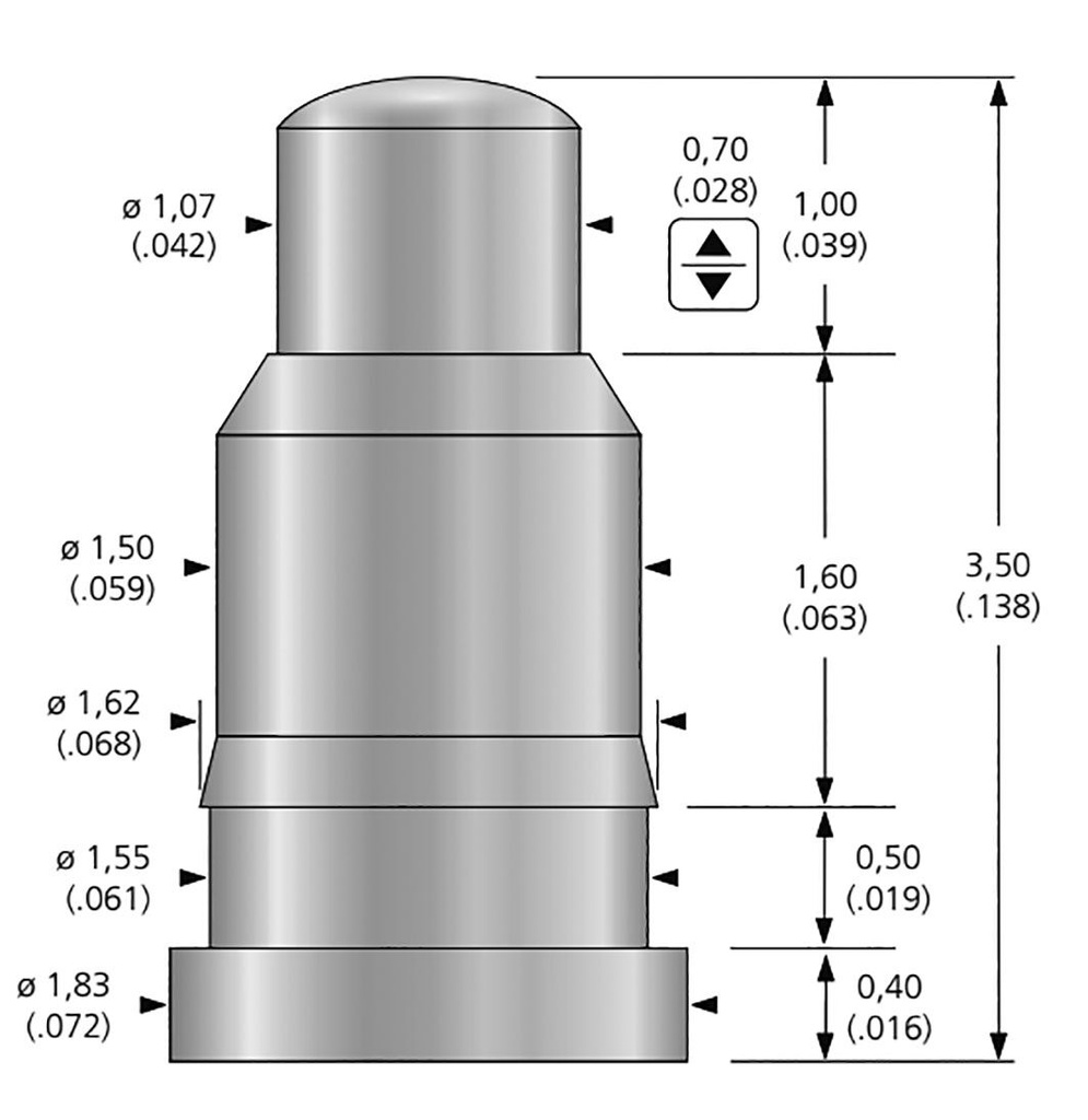 Test needle; Operational spring compression: 0.7mm; 1A; Ø: 1.07mm