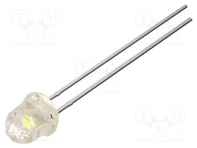 LED; white warm; 4.85mm; 1560mcd; Front: convex; 3000K; THT; 3.1VDC