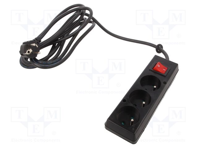 Extension lead; 3x1.5mm2; Sockets: 3; PVC; black; 3m; 16A