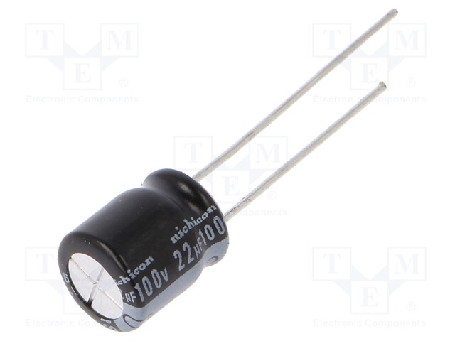 Capacitor: electrolytic; THT; 22uF; 100VDC; Ø8x9mm; Pitch: 3.5mm