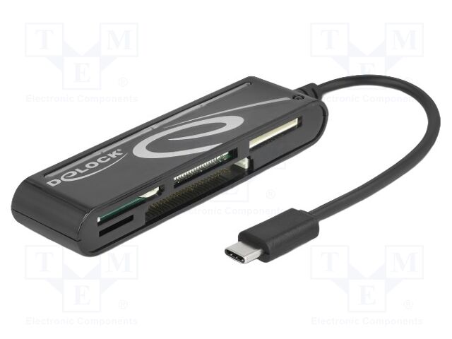 Card reader: memory; CF,microSD,MMC,MS,SD,USB C plug,xD; black