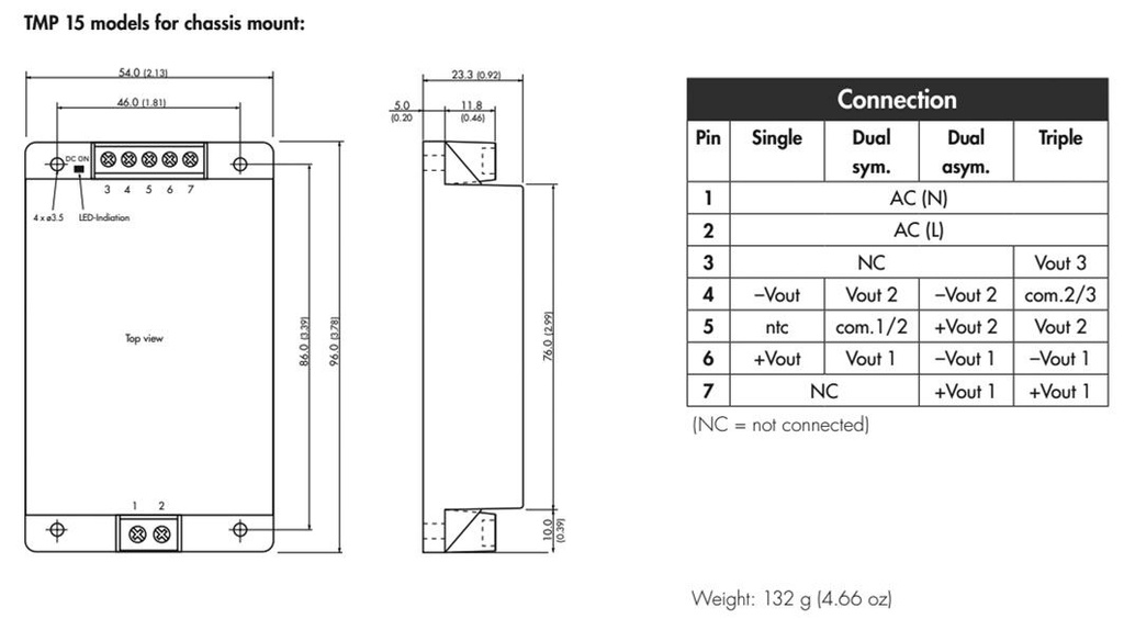 Converter: AC/DC; 15W; Uout: 5VDC; Iout: 1.5A; 72%; Series: TMP 15