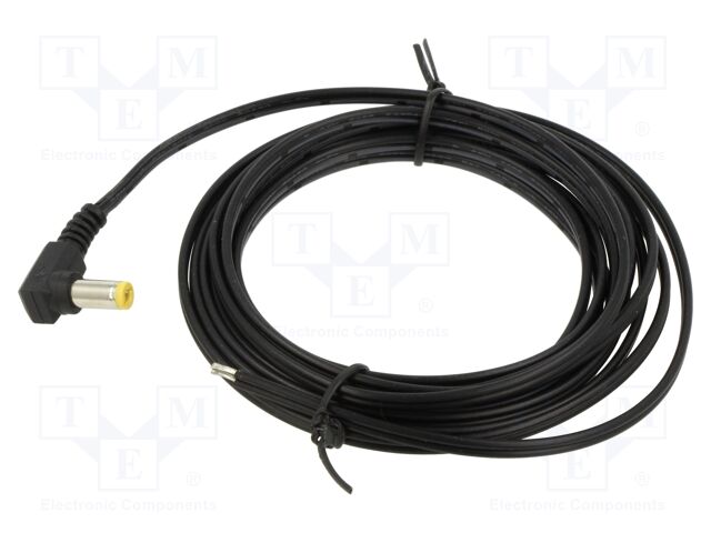 Cable; 2x0.52mm2; DC 5,5/2,1 plug; angled; black; 3m; -25÷70°C