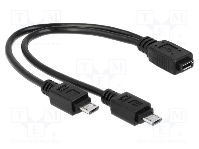 Cable; USB B micro socket,USB B micro plug x2; 0.2m; black