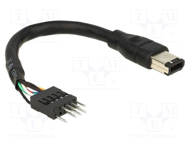 Cable; FireWire socket 6pin x1,10pin pin header; 0.16m; black