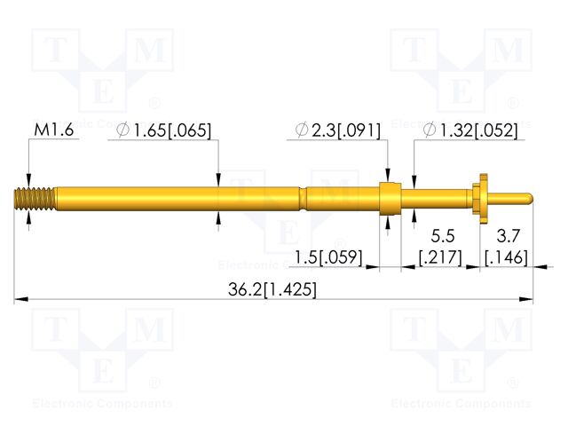 Test needle; Spring compression: 4mm; 5mm; 5A; CuBe; gold-plated