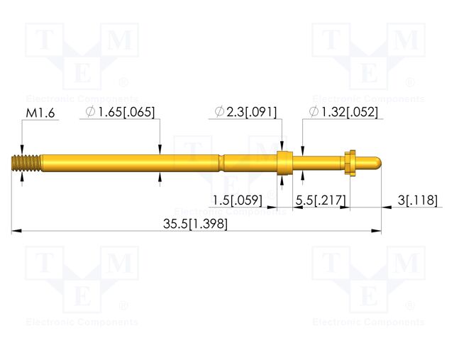 Test needle; Spring compression: 4mm; 5mm; 8A; CuBe; gold-plated