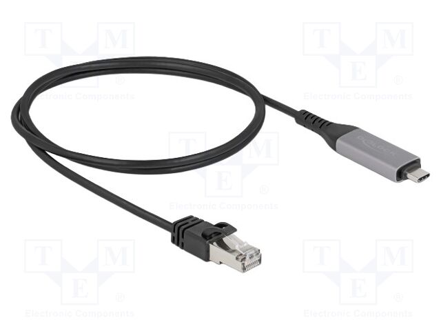 Cable; RJ45 plug,USB C plug; 1m; black; 32AWG; 1Gbps; Cat: 6