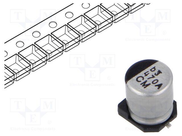 Capacitor: electrolytic; low impedance; SMD; 470uF; 10VDC; ±20%