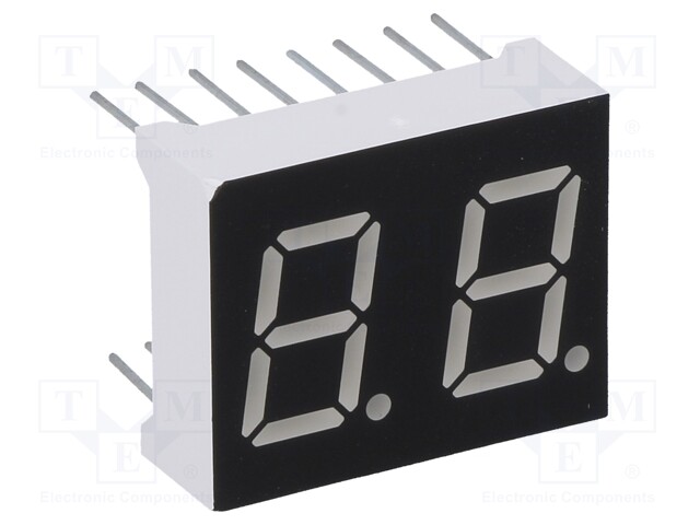 Display: LED; 7-segment; 10.16mm; 0.4"; No.char: 2; red; 6.5mcd