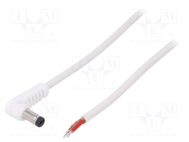 Cable; wires,DC 5,5/1,7 plug; angled; 1mm2; white; 1.5m; -20÷70°C