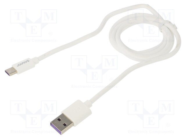 Cable; USB 2.0; USB A plug,USB C plug; 1m; white; 480Mbps; 5A