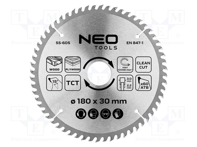 Circular saw; Ø: 180mm; Teeth: 60; cemented carbide; Øhole: 30mm
