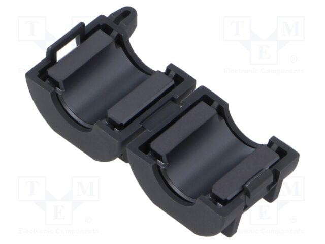 Ferrite: two-piece; on round cable; A: 21mm; B: 17mm; C: 9mm; D: 20mm