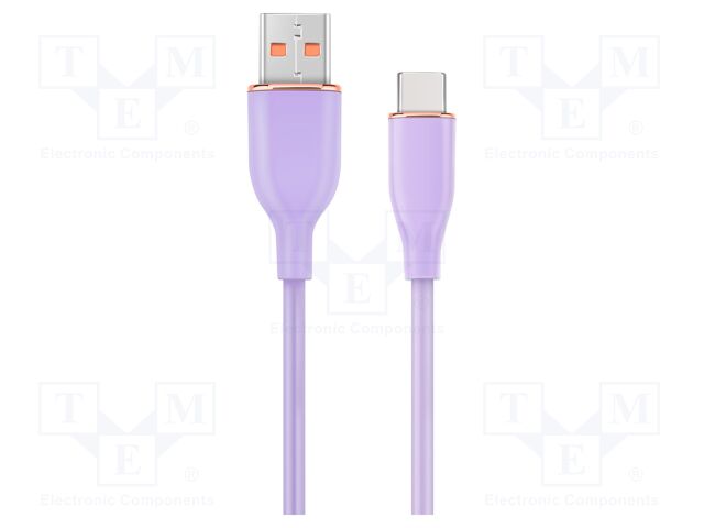 Cable; USB 2.0; USB A plug,USB C plug; 1.5m; violet; 480Mbps; 2.1A