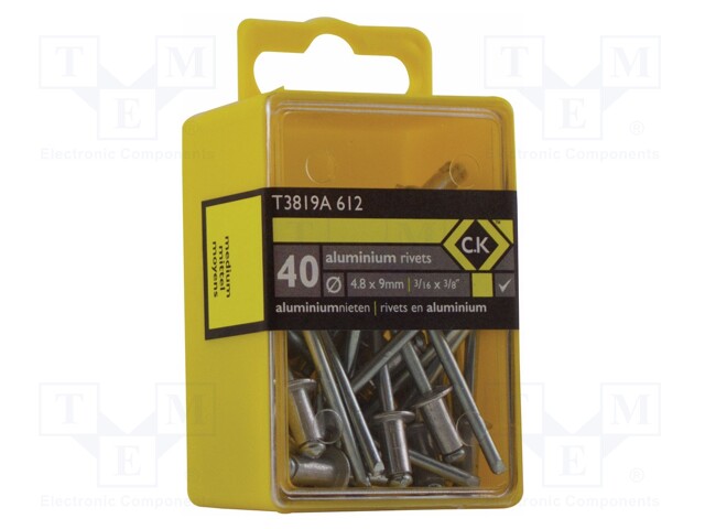Rivet; aluminium; Rivet diam: 4.8mm; L.rivet: 9mm; 40pcs.