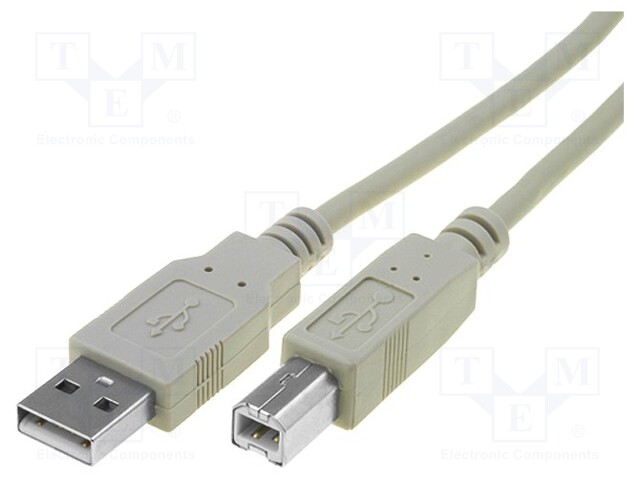 Cable; USB 2.0; USB A plug,USB B plug; nickel plated; 3m; grey