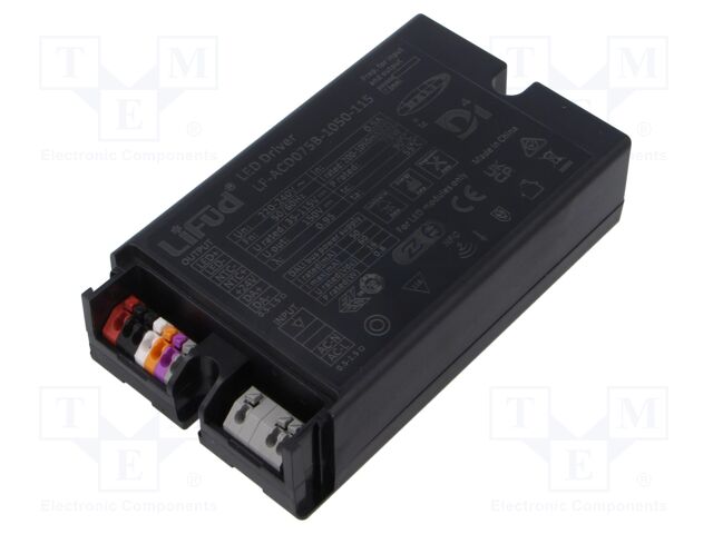 Power supply: switching; LED; 75W; 35÷115VDC; 200mA÷1.05A; IP20