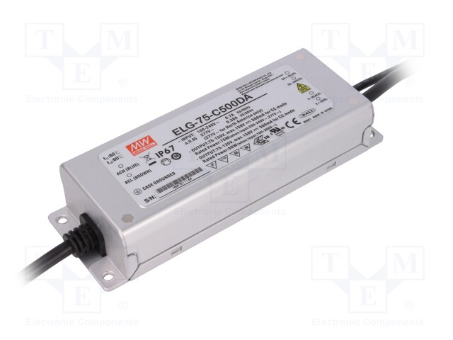 Power supply: switched-mode; Communication: DALI; LED; 75W; 500mA