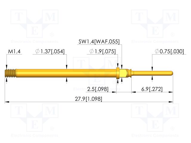 Test needle; Spring compression: 3.5mm; 4.4mm; 3A; CuBe; Ø: 0.75mm