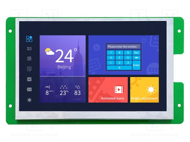 Display: TFT; 7"; 1280x800; Illumin: LED; 16MBFLASH; RGB; 300cd/m2