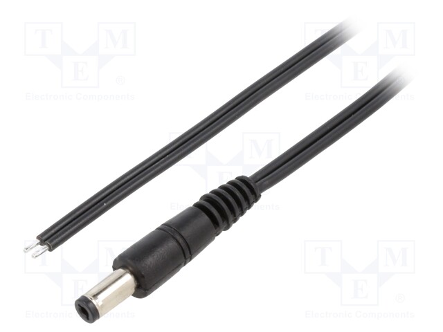 Cable; wires,DC 5,5/2,1 plug; straight; 0.75mm2; black; 0.5m