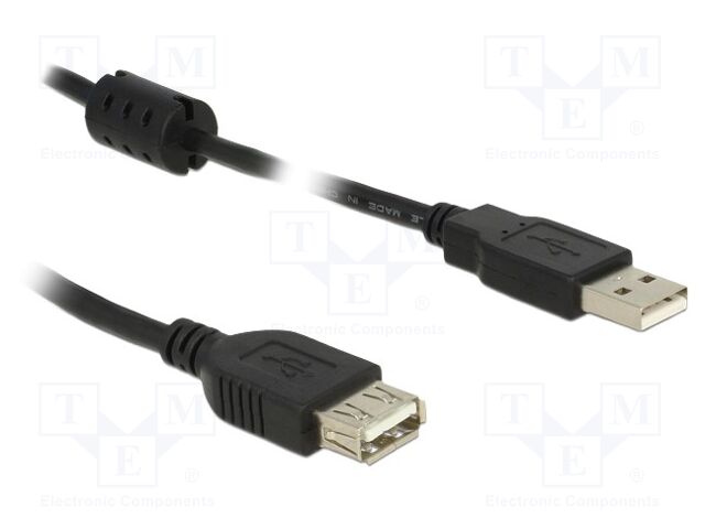 Cable; USB 2.0; USB A socket,USB A plug; 0.5m; black; 24AWG,28AWG