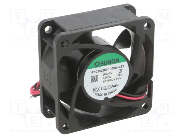 Fan: DC; axial; 24VDC; 60x60x25mm; 53.28m3/h; 40.7dBA; ball; 7000rpm