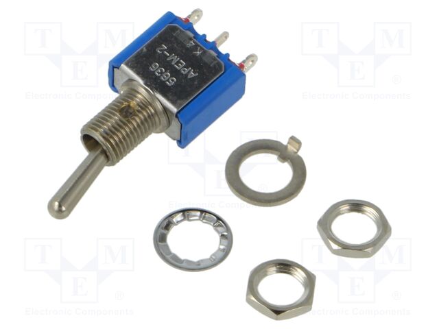 Switch: toggle; Pos: 2; SPDT; ON-ON; 3A/250VAC; 4A/30VDC; 5000