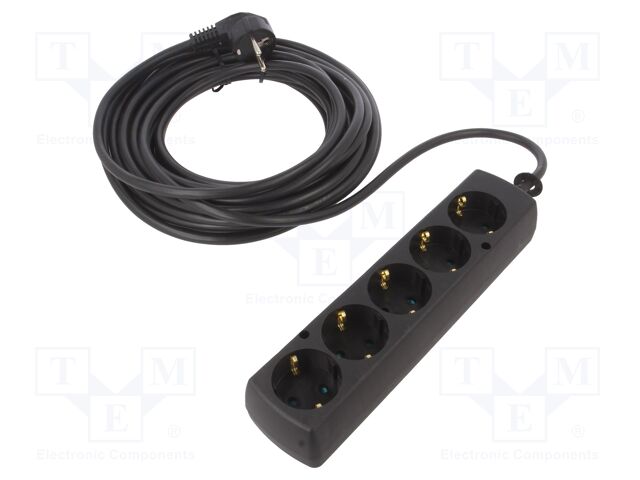 Extension lead; 3x1.5mm2; Schuko; Sockets: 5; PVC; black; Len: 10m