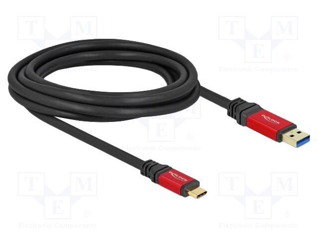 Cable; USB A plug,USB C plug; gold-plated; 3m; black; 24AWG,28AWG